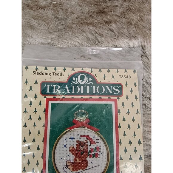 Traditions Cross Stitch NEW Sledding Teddy T8548 - Picture 3 of 4